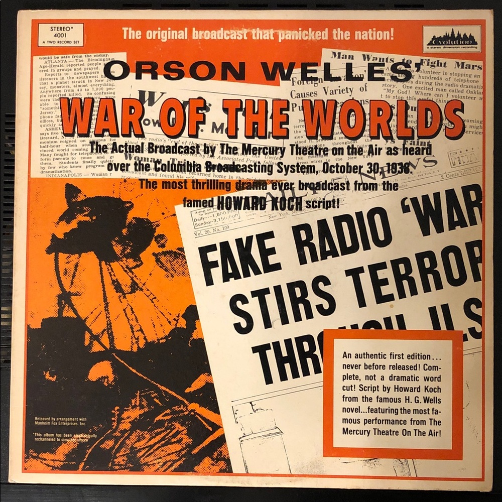 Orson Welles’ War of the Worlds Double Vinyl Record Set ‘69